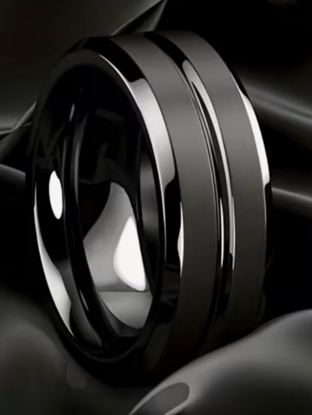 NWT-8MM Tungsten Stainless Steel Band, Black Center Groove.